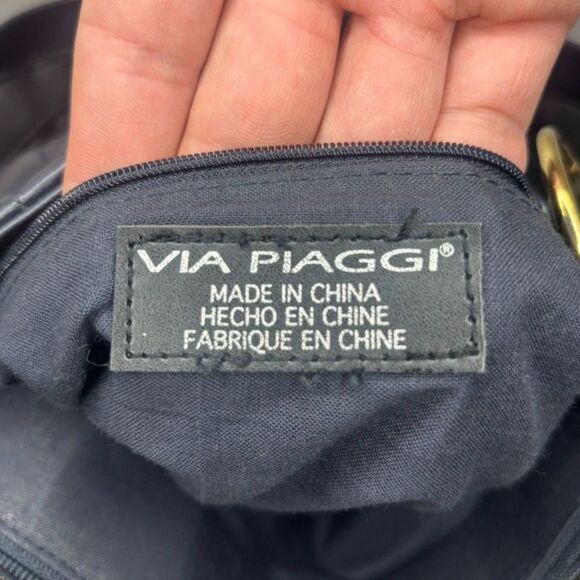 Via Piaggi Vintage Embossed Italian Leather Shoulder Bag Gold Designer Womens - Picture 10 of 10